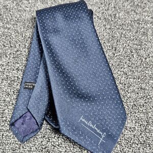 Pierre Balmain Deep Blue Dots  Signature Mens tie Polyester EUC 54" L X 3 1/4" W